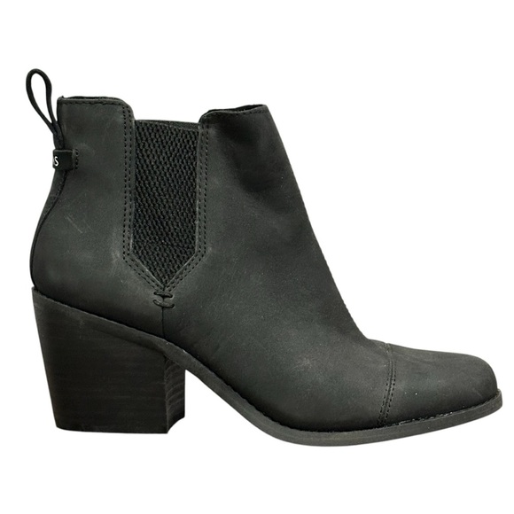 NEW TOMS Everly Chelsea Boot Black Oiled Nubuck Leather Western inspired Size 7 - Picture 1 of 6
